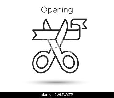 Open ceremony line icon. Cut ribbon sign. Grand opening scissors symbol. Vector Stock Vector