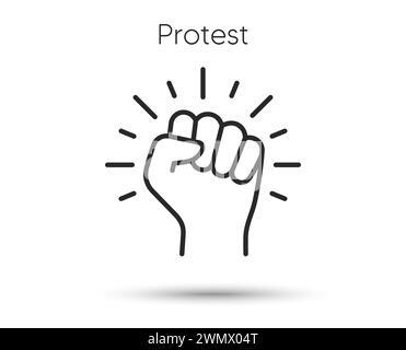 Protest line icon. Will power sign. Hand knuckle, willpower fist symbol. Vector Stock Vector
