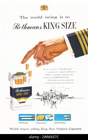 Rothmans King Size cigarette advertisement from the 1960s placed in the Singapore Straits Times Annual of January 1960. Stock Photo