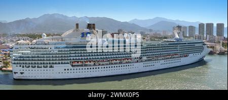 Puerto Vallarta, Mexico - 15 January 2024: panoramic view of the cruise ship Island Princess docked in the port of Puerto Vallarta. Stock Photo