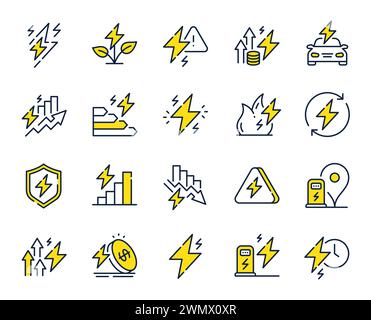 Energy line icons. Electric power, Charge station and Electricity price inflation set. Vector Stock Vector