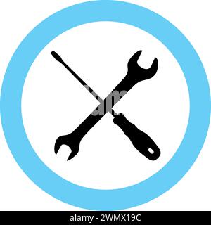 Screwdriver and Wrench Icon in Flat Style. Stock Vector