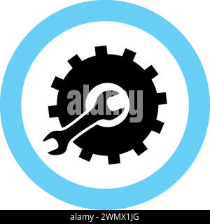 Gear and Wrench Icon in Flat Style. Stock Vector