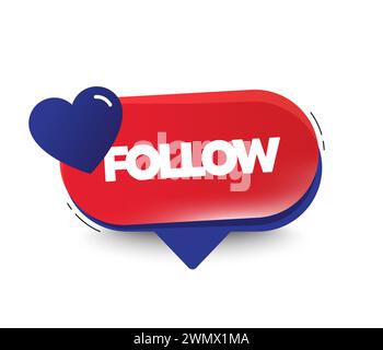 Follow us button with heart icon. Promotion offer speech bubble with love symbol. Vector Stock Vector