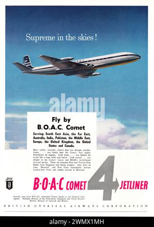 British Overseas Airways Corporation B.O.A.C. Advertisement placed in The Straits Times Annual in 1960 for the Comet Jetliner. Stock Photo