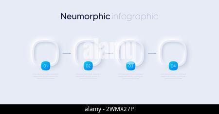 Business timeline chart template. Neumorphic infographic 4 square steps. Presentation process diagram. Vector Stock Vector