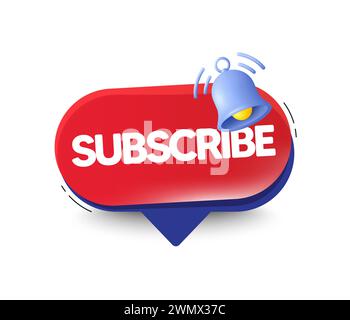 Subscribe button with ring bell icon. Promotion offer speech bubble with alert symbol. Premium subscribe banner. Vector Stock Vector