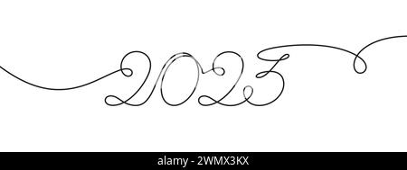 2023 new year single continuous line sketch. Hand drawing number 2023. Curved outline. Vector illustration Stock Vector