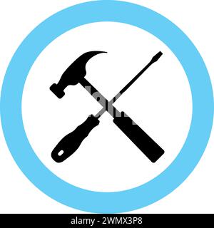 Screwdriver and Hammer Icon in Flat Style. Stock Vector