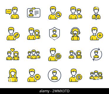 Users line icons. Male and Female Profiles. Vector Stock Vector