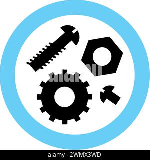 Gear, Nut and Screw Icon in Flat Style. Stock Vector