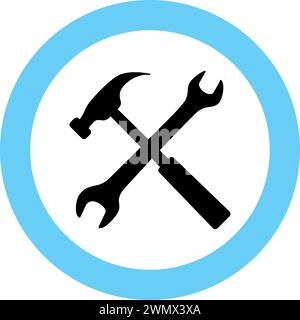 Wrench and Hammer Icon in Flat Style. Stock Vector
