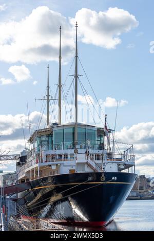 The Royal Yacht Britannia berthed at Ocean Terminal, Leith, Edinburgh, Scotland Stock Photo
