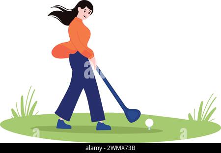 a woman playing golf flat style isolate on background Stock Vector