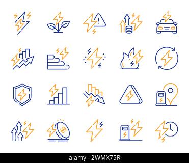 Energy line icons. Electric power, Charge station and Electricity price inflation set. Vector Stock Vector