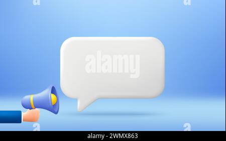 Empty reminder chat bubble. Push notice alert with megaphone offer icon. Phone 3d message template. Vector illustration Stock Vector