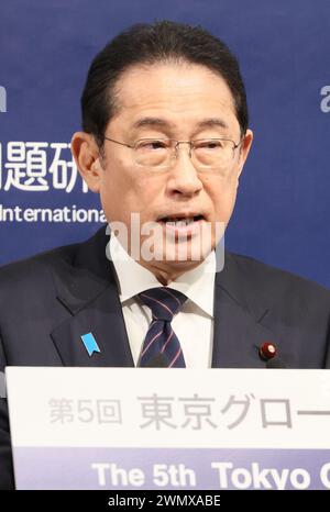 Tokyo, Japan. 28th Feb, 2024. Japanese Prime Minister Fumio Kishida delivers an opening address at the opening session of the Japan Institute of International Affairs' symposium, the fifth Tokyo Global Dialogue in Tokyo on Wednesday, February 28, 2024. (photo by Yoshio Tsunoda/AFLO) Stock Photo