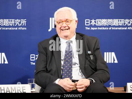 Tokyo, Japan. 28th Feb, 2024. Center for Strategic and International Studies (CSIS) president John Hamre speaks at the round table session of the Japan Institute of International Affairs' symposium, the fifth Tokyo Global Dialogue in Tokyo on Wednesday, February 28, 2024. (photo by Yoshio Tsunoda/AFLO) Stock Photo