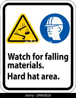Warning Sign, Watch For Falling Materials, Hard Hat Area Stock Vector