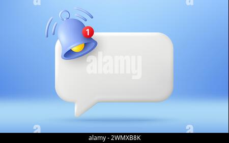 3d empty reminder popup notice. Push notification with bell icon. Phone alert message template. Vector illustration Stock Vector