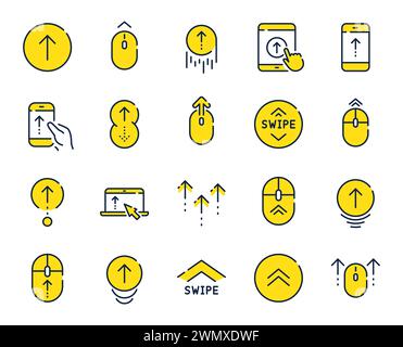 Swipe up line icons. Scrolling mouse, landing page swipe signs. Vector Stock Vector