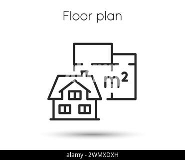 House plan line icon. House architectural floor plan sign. Square meters of living space symbol. Vector illustration Stock Vector
