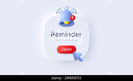 Notification Button Event Reminder notifications page with alert bell icon in flat style. Event ...