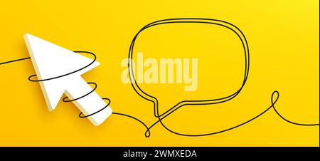 3d cursor pointer with continuous line speech bubble. Single line chat background. Vector Stock Vector