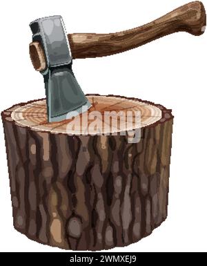 Vector illustration of an axe stuck in wood. Stock Vector