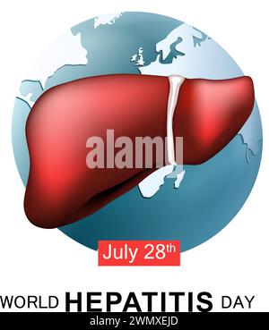 World hepatitis day background. Earth Globe and liver for template, card, design, modern concept, cover, backdrop, international. Vector illustration Stock Vector