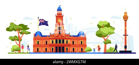 Sydney Town Hall - modern colored vector illustration Stock Vector