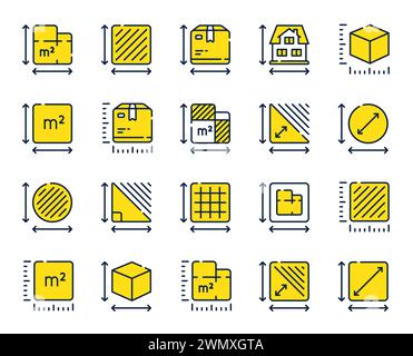 Dimension line icons. Square meter, Area size and Floor plan set. Vector Stock Vector