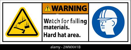 Warning Sign, Watch For Falling Materials, Hard Hat Area Stock Vector