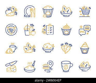 Healthy food line icons. Salad with arugula, Cook meal and Diet menu set. Vector Stock Vector