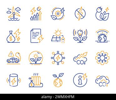 Green energy line icons. Warm climate, Sustainable power and Antistatic set. Vector Stock Vector