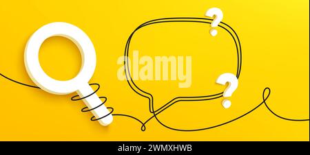 3d search tool with continuous line speech bubble. Single line chat background. Vector Stock Vector