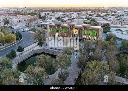 Exterior of Bolo Hauz Mosque in Bukhara, Uzbekistan, Central Asia. Top View Stock Photo