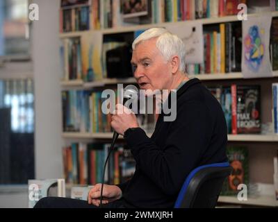 Tommy McKearney, a former Irish volunteer in the Provisional Irish Republican Army who took part in the 1980 hunger strike speaking at the Hostages Conversation event held in Derry, Northern Ireland, January 2024. Photo: George Sweeney/Alamy Stock Photo