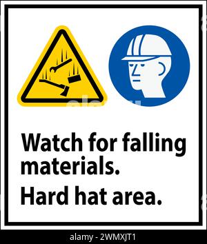 Warning Sign, Watch For Falling Materials, Hard Hat Area Stock Vector