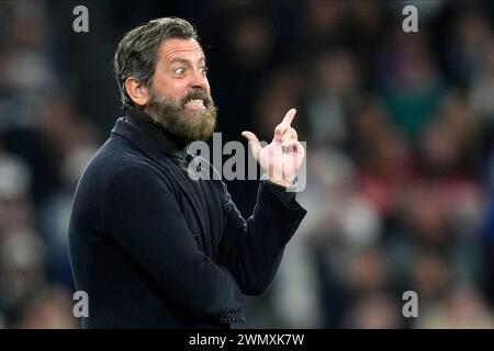 Madrid, Spain. 27th Feb, 2024. Sevilla FC head coach Quique Sanchez Flores during the La Liga match between Real Madrid and Sevilla FC played at Santiago Bernabeu Stadium on February 25, 2024 in Madrid, Spain. (Photo by Cesar Cebolla/PRESSINPHOTO) Credit: PRESSINPHOTO SPORTS AGENCY/Alamy Live News Stock Photo