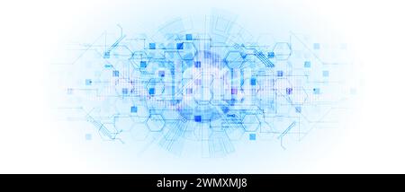 Scientific and technological concept with the use of technical elements formed in the shape of a circle.   Handmade vector illustration. Stock Vector