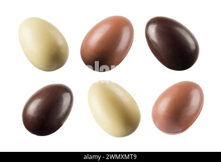 Chocolate easter eggs variety isolated on white background. Stock Photo