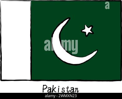 Analog hand-drawn world flag, Pakistan, Vector Illustration Stock Vector
