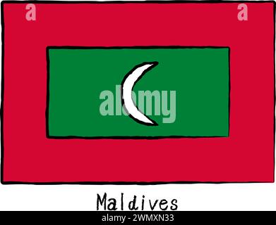 Analog hand-drawn world flag, Maldives, Vector Illustration Stock Vector