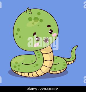 Cute snake. Funny reptile kawaii character. Vector illustration with cartoon serpent. Kids collection Stock Vector