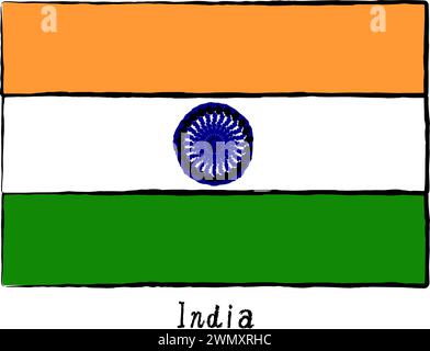 Analog hand-drawn world flag, India, Vector Illustration Stock Vector