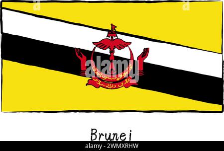 Analog hand-drawn world flag, Brunei, Vector Illustration Stock Vector