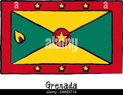 Analog hand-drawn world flag, Grenada, Vector Illustration Stock Vector