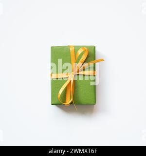 Green gift box isolated on white background. top view Stock Photo