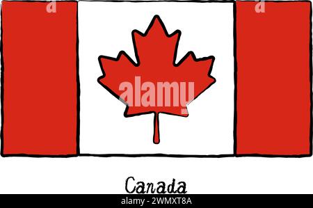 Analog hand-drawn world flag, Canada, Vector Illustration Stock Vector